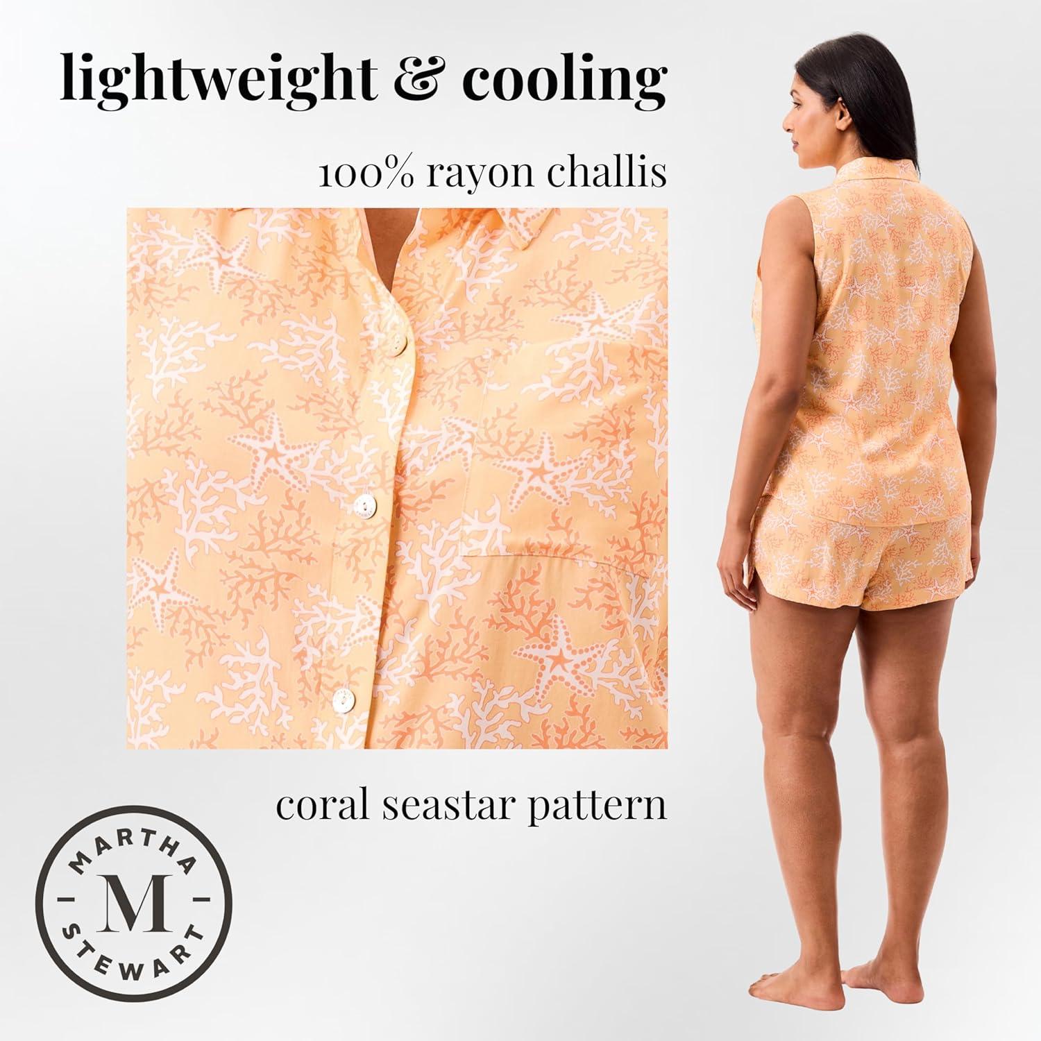 imageMartha Stewart Womens Pajama Set Soft Breathable Sleepwear 2Pc Notch Collar Short Sleeve Button Down Relaxed ComfortPeach Fuzz