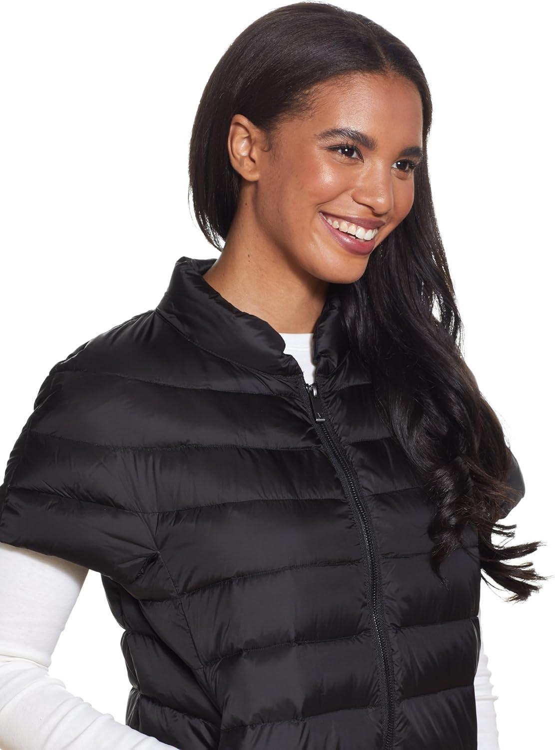 imageMartha Stewart Womens Puffy Down Vest Lightweight Casual Short Sleeve Vest Jacket Quilted Outerwear with PocketsBlack