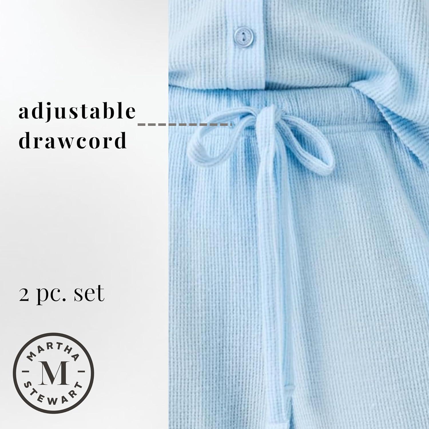imageMartha Stewart Womens Waffle Pajama Set 2Piece Long Sleeve Notch Collar ButtonDown Sleepwear Soft amp Cozy
