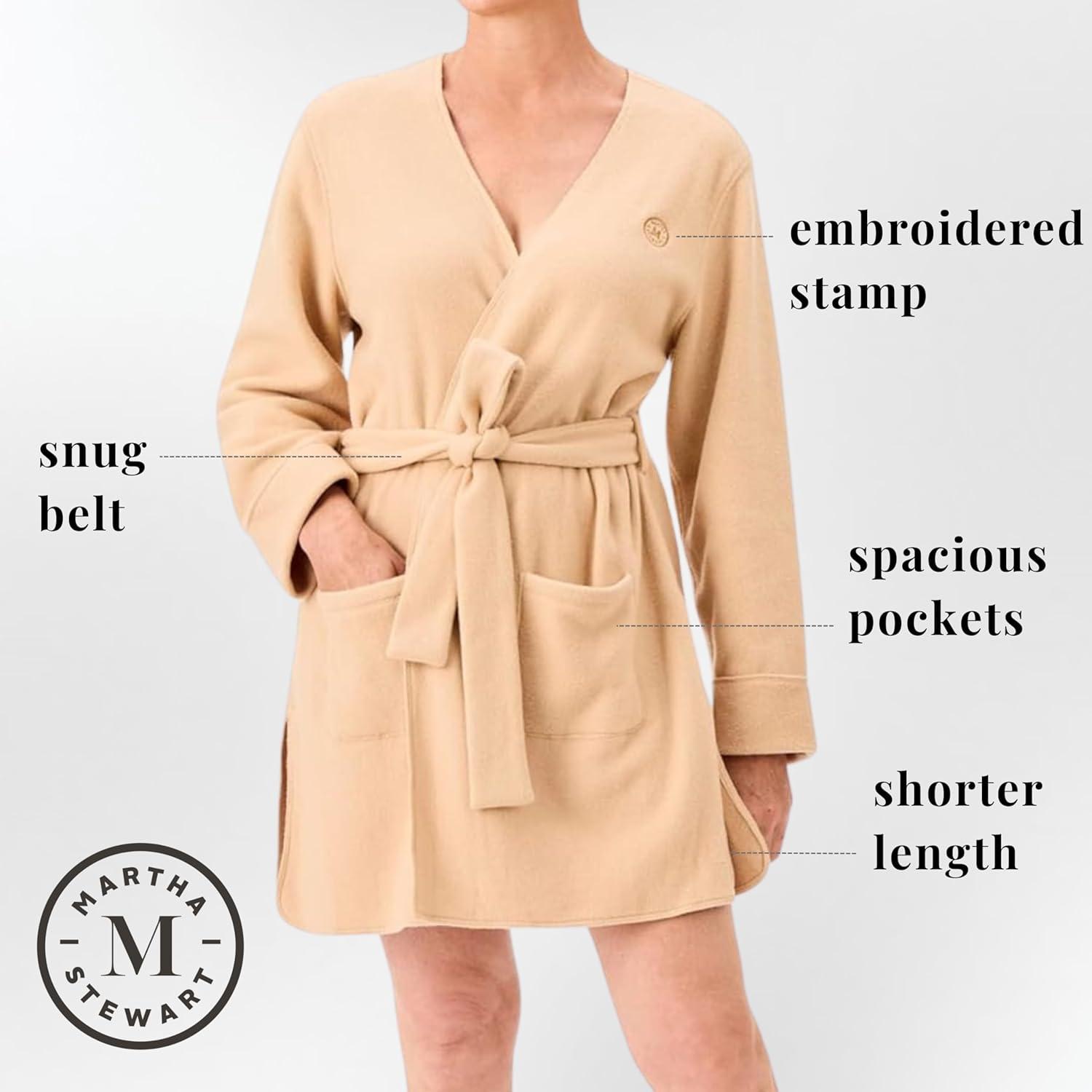 imageMartha Stewart Womens Wrap Robe Cozy Microfleece Short Robe Warm Soft Loungewear for Sleep amp HomeCaramel