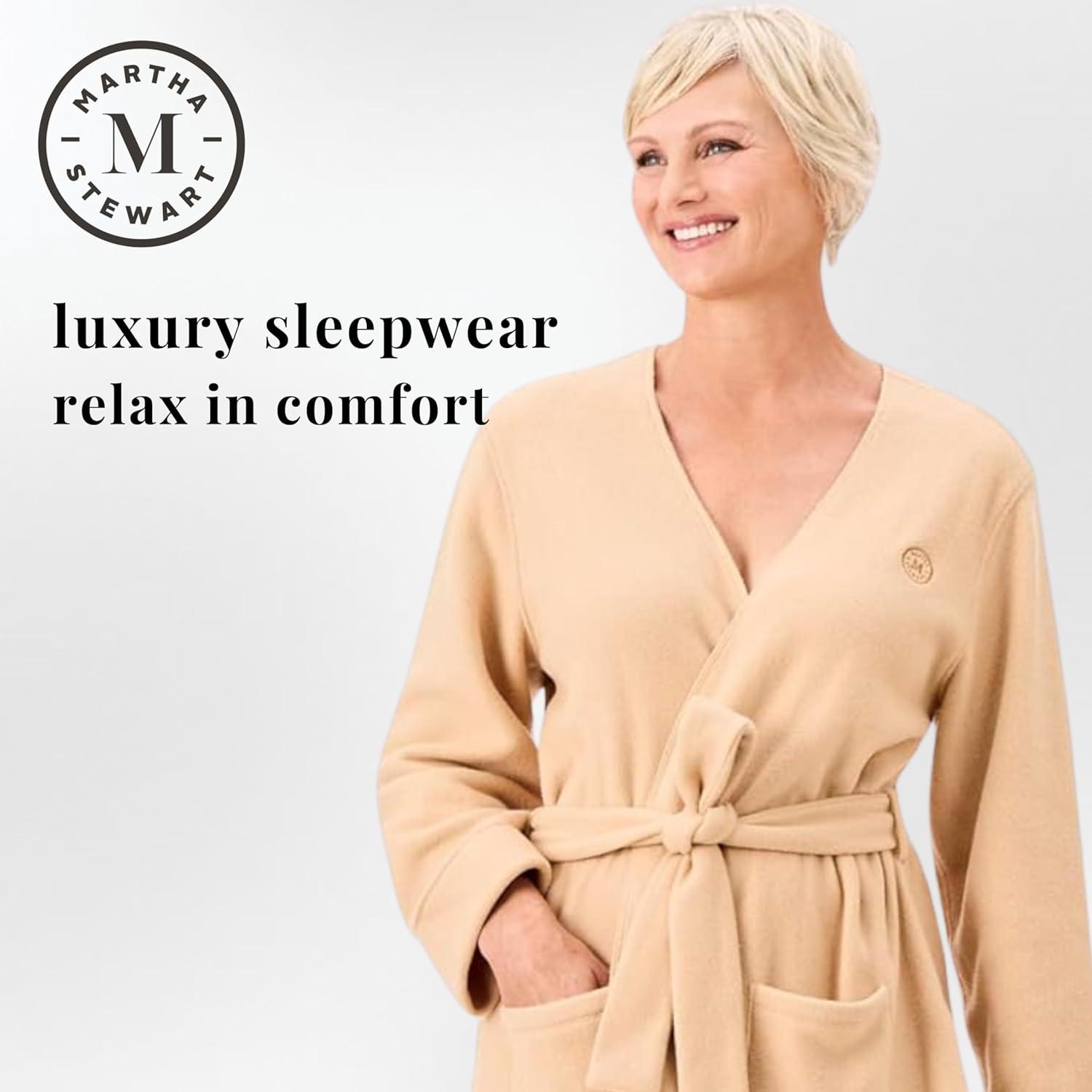 imageMartha Stewart Womens Wrap Robe Cozy Microfleece Short Robe Warm Soft Loungewear for Sleep amp HomeCaramel