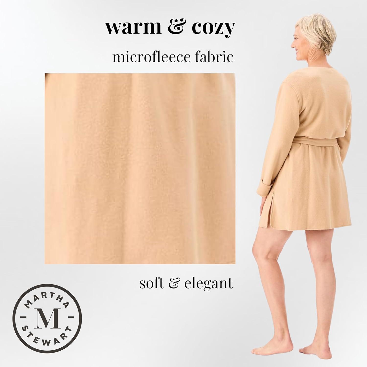 imageMartha Stewart Womens Wrap Robe Cozy Microfleece Short Robe Warm Soft Loungewear for Sleep amp HomeCaramel