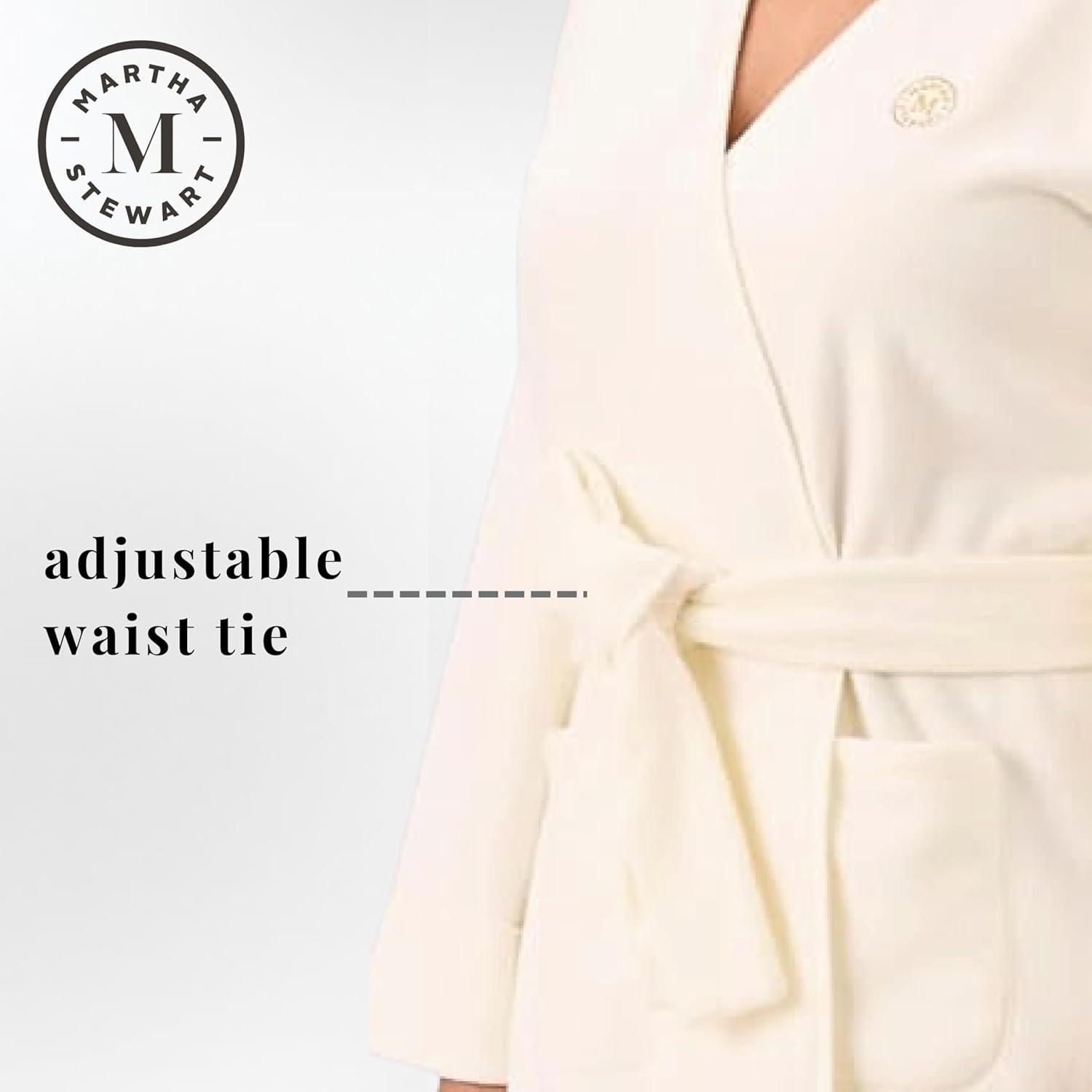 imageMartha Stewart Womens Wrap Robe Cozy Microfleece Short Robe Warm Soft Loungewear for Sleep amp HomeWarm White