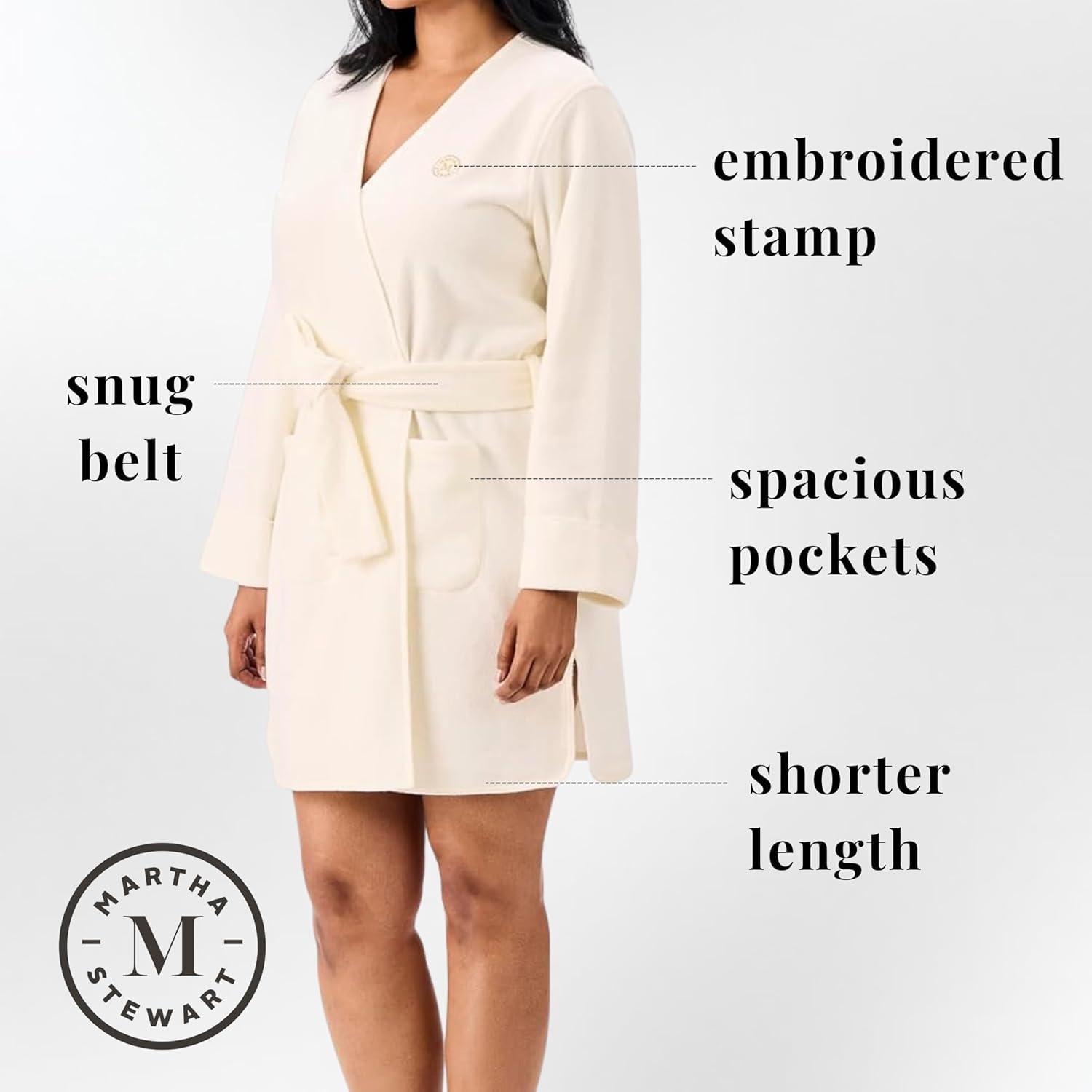 imageMartha Stewart Womens Wrap Robe Cozy Microfleece Short Robe Warm Soft Loungewear for Sleep amp HomeWarm White