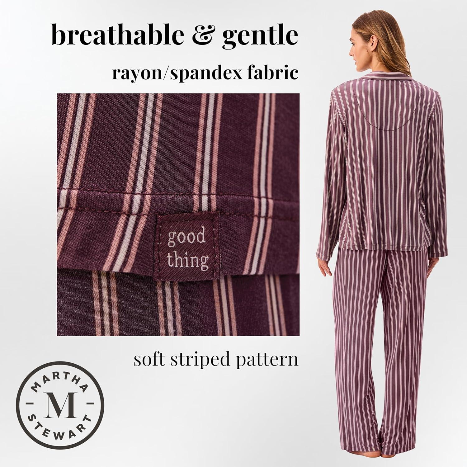 imagePeace Love amp Dreams Martha Stewart Sleepwear Womens 2 Pc Pajama Set Soft and Drapey RelaxationSoft Stripe