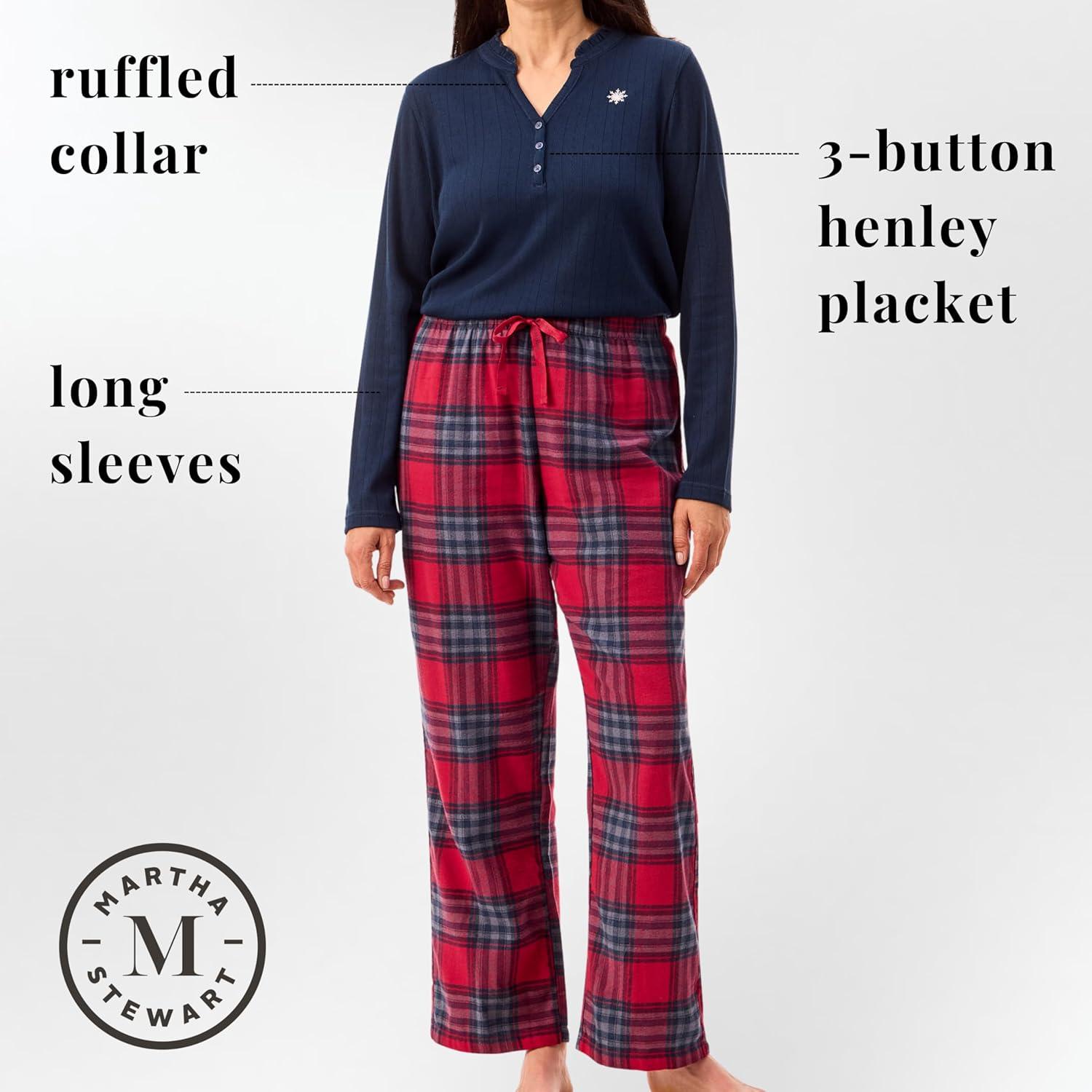 imagePeace Love amp Dreams Martha Stewart Sleepwear Womens Henley Flannel Pajama Set Warm Cozy and Stylish