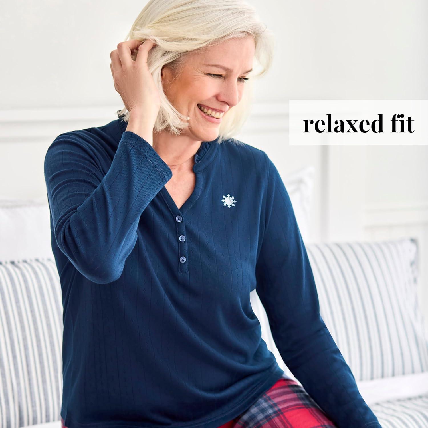 imagePeace Love amp Dreams Martha Stewart Sleepwear Womens Henley Flannel Pajama Set Warm Cozy and Stylish