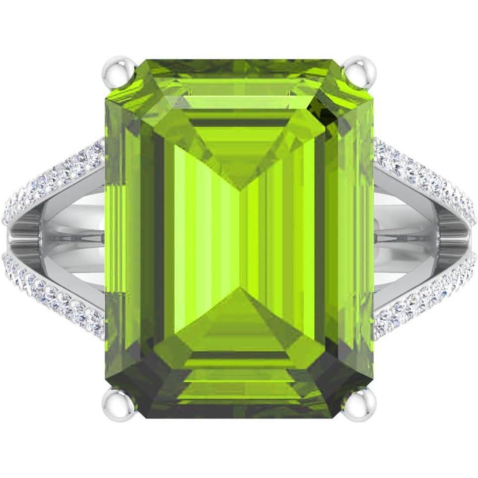 imageMartha Stewart 10 14 Carat Emerald Cut Gemstone Ring with Lab Grown Diamonds in Sterling Silver Choose Your GemstonePeridot