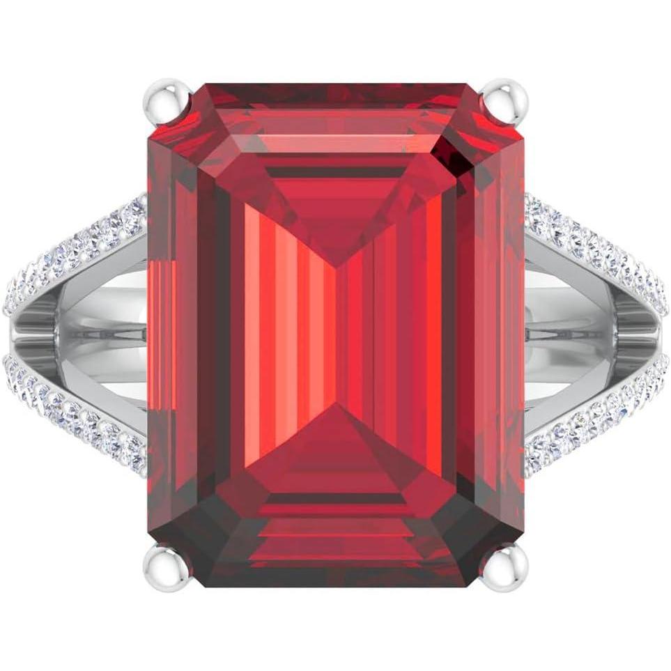 imageMartha Stewart 10 14 Carat Emerald Cut Gemstone Ring with Lab Grown Diamonds in Sterling Silver Choose Your GemstoneRuby