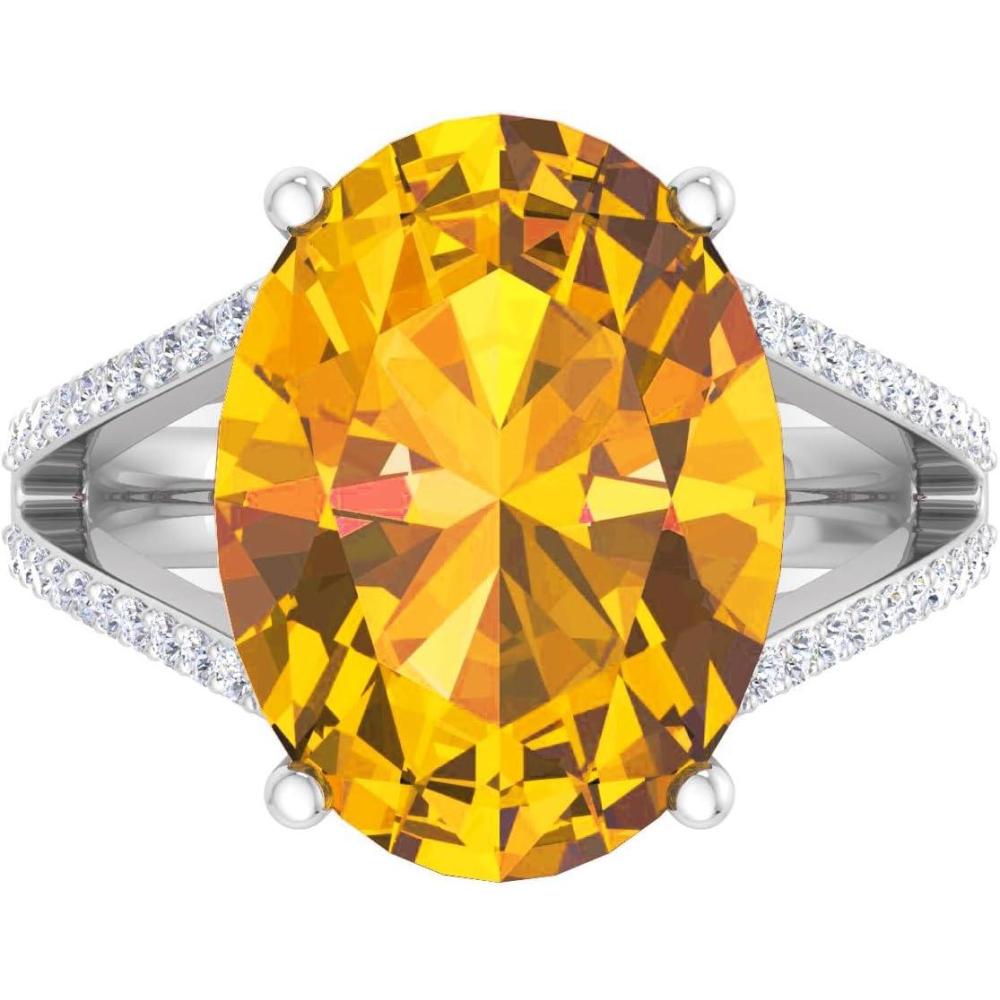 imageMartha Stewart 10 14 Carat Oval Shape Gemstone Ring with Lab Grown Diamonds in Sterling Silver ChoCitrine