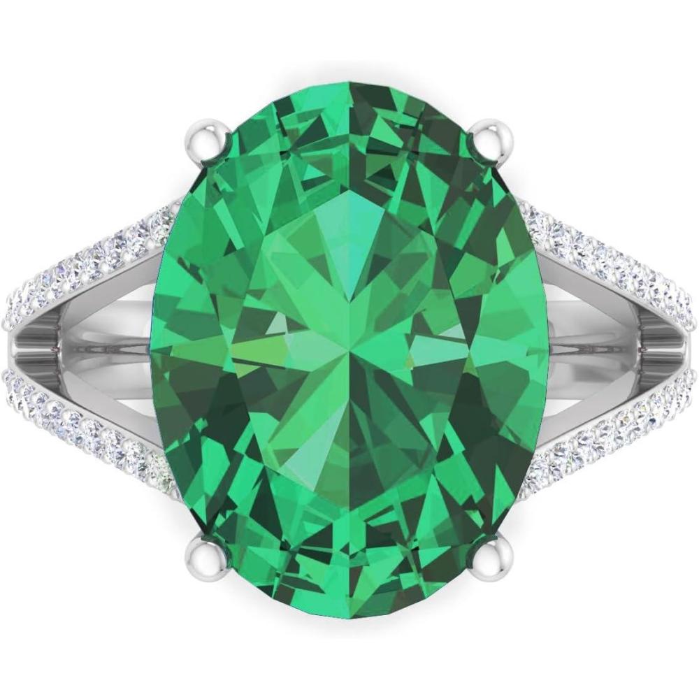 imageMartha Stewart 10 14 Carat Oval Shape Gemstone Ring with Lab Grown Diamonds in Sterling Silver ChoEmerald