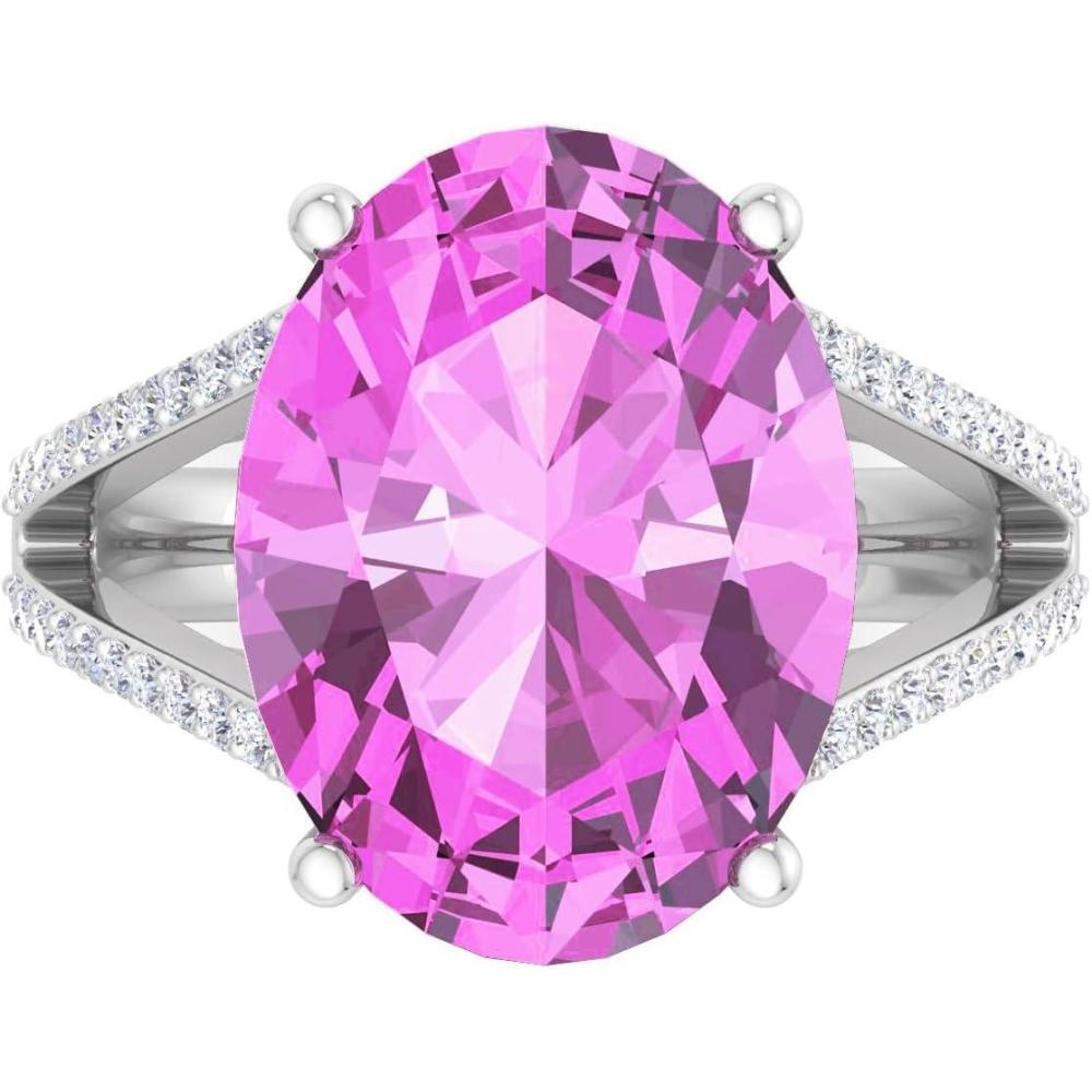 imageMartha Stewart 10 14 Carat Oval Shape Gemstone Ring with Lab Grown Diamonds in Sterling Silver ChoPink Sapphire