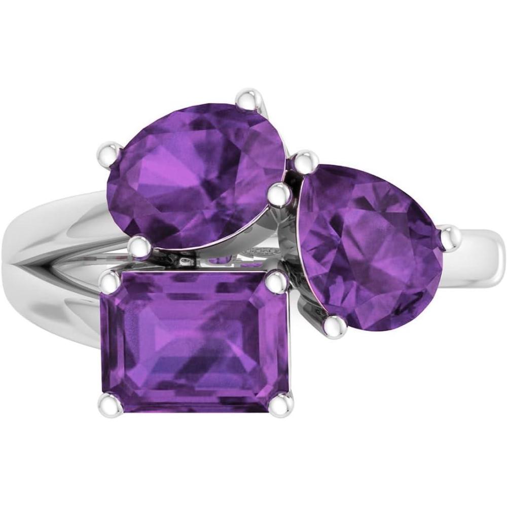 imageMartha Stewart 3 34 Carat Three Stone Gemstone Ring for Women in Sterling Silver Gemstone Jewelry For WomenOption 1