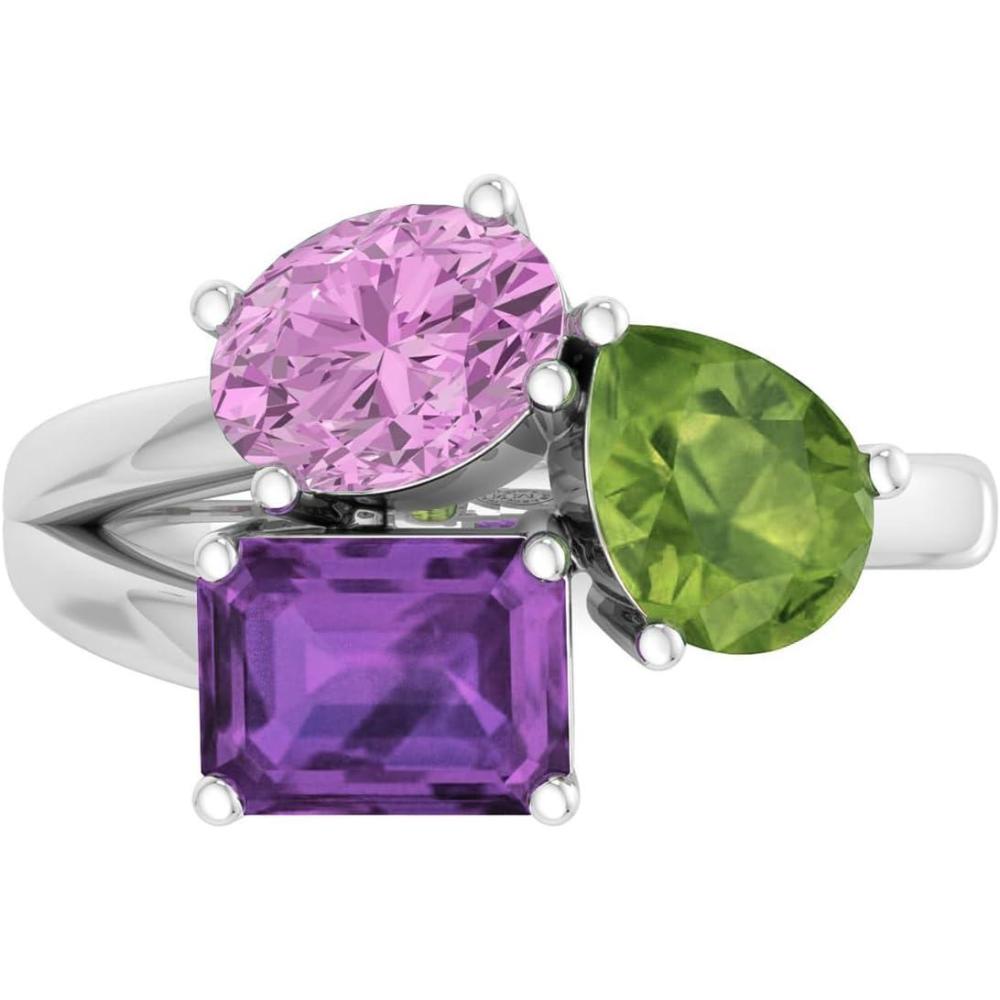 imageMartha Stewart 3 34 Carat Three Stone Gemstone Ring for Women in Sterling Silver Gemstone Jewelry For WomenOption 6