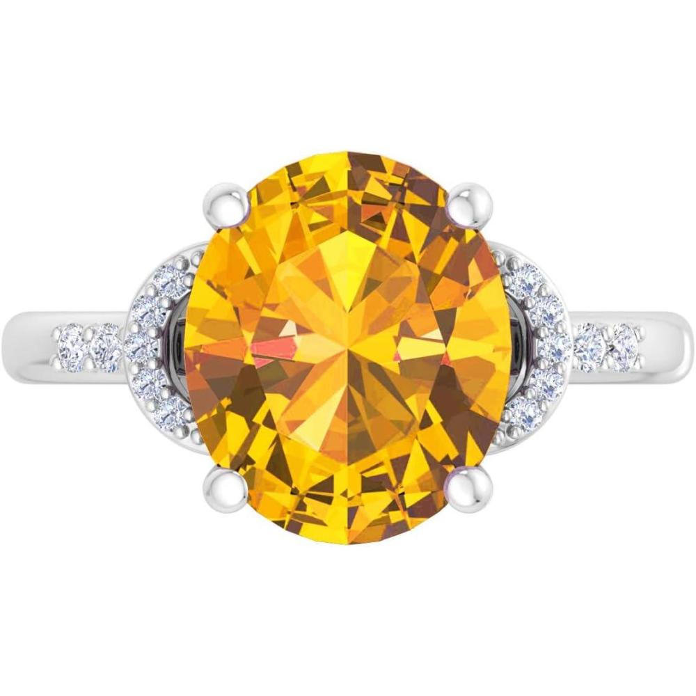 imageMartha Stewart 4 12 Carat Oval Shape Gemstone Ring with Lab Grown Diamonds in Sterling Silver Choose Your GemstoneCitrine