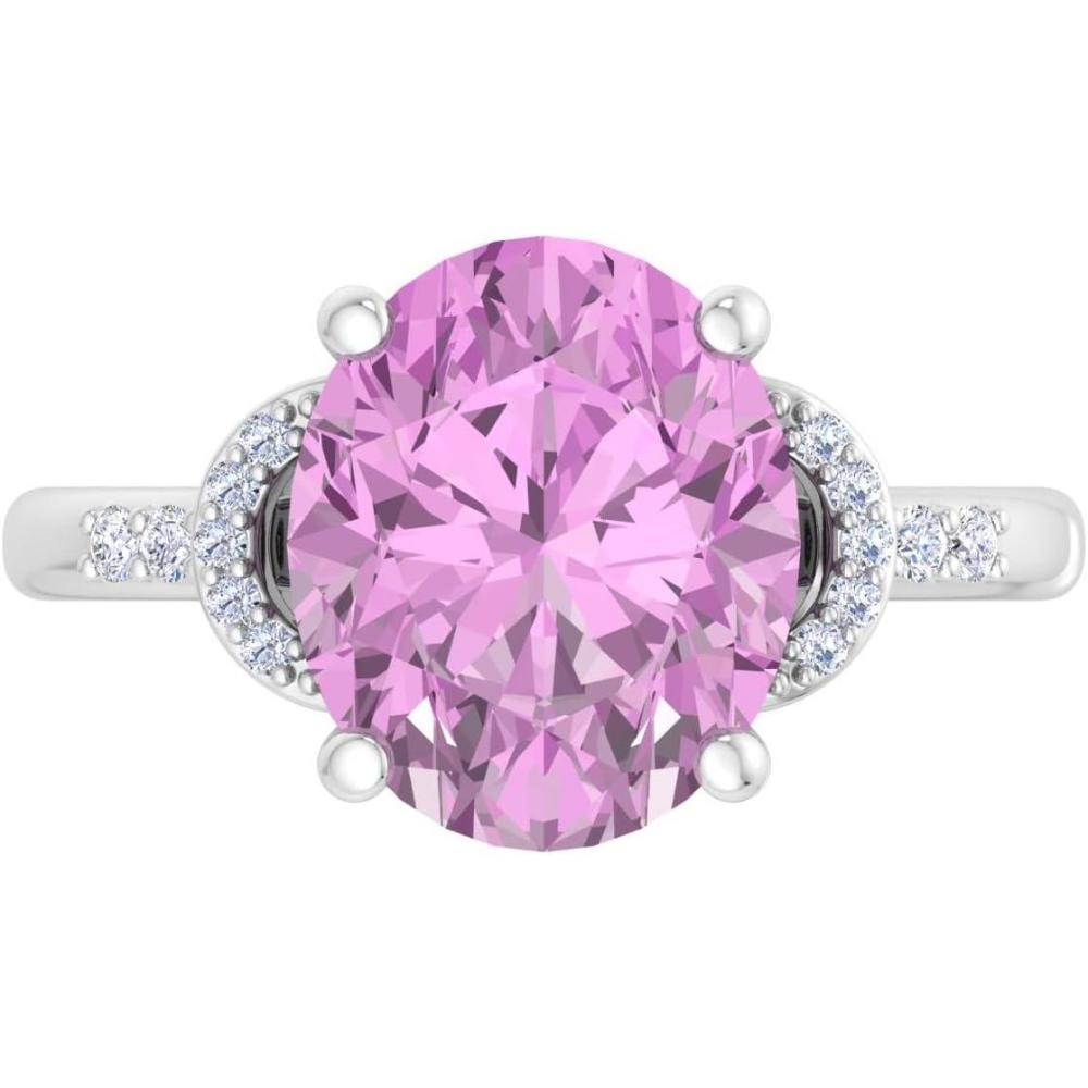 imageMartha Stewart 4 12 Carat Oval Shape Gemstone Ring with Lab Grown Diamonds in Sterling Silver Choose Your GemstonePink Sapphire