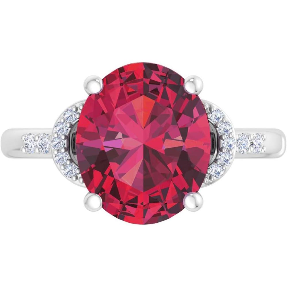 imageMartha Stewart 4 12 Carat Oval Shape Gemstone Ring with Lab Grown Diamonds in Sterling Silver Choose Your GemstoneRuby