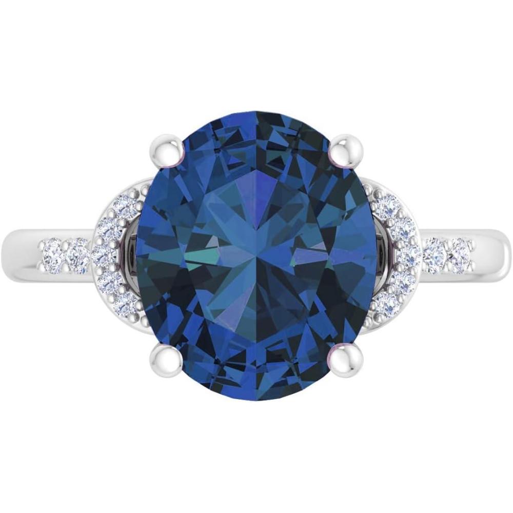 imageMartha Stewart 4 12 Carat Oval Shape Gemstone Ring with Lab Grown Diamonds in Sterling Silver Choose Your GemstoneSapphire