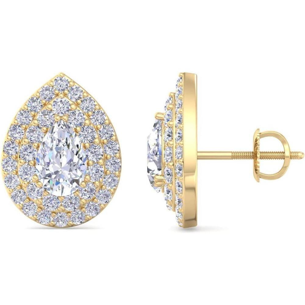 imageMartha Stewart 4 Carat Lab Grown Diamond Halo Stud Earrings In 14K Gold Pear Shape Lab Grown Diamond Earrings for Womenyellowgold