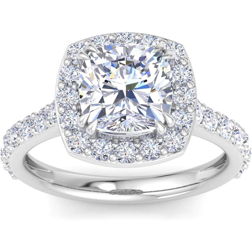 imageMartha Stewart 4 Carat Lab Grown Diamond Ring Halo Diamond Engagement Ring in 14 Karat Goldwhitegold