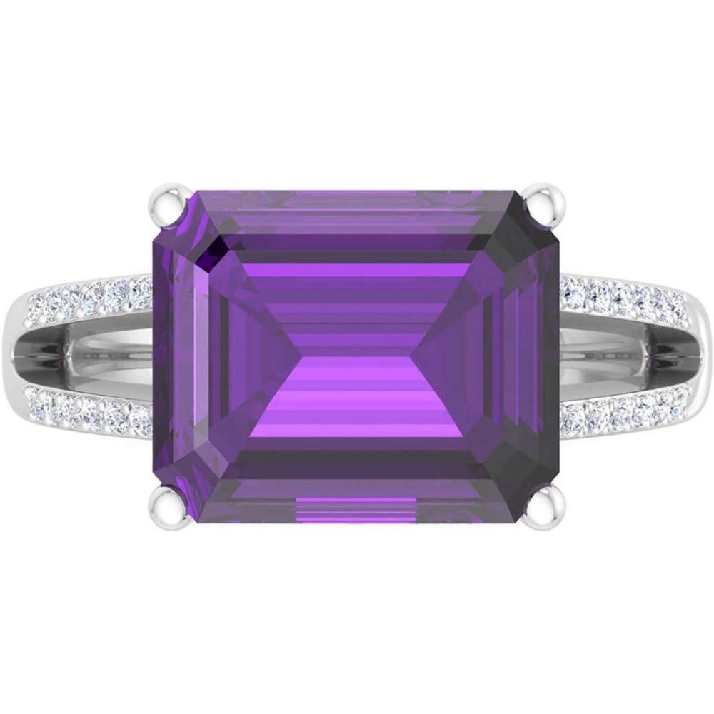 imageMartha Stewart 5 12 Carat Emerald Cut Gemstone Ring with Lab Grown Diamonds in Sterling Silver Choose Your GemstoneAmethyst