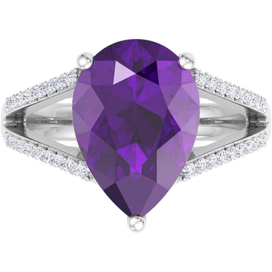 imageMartha Stewart 5 12 Carat Pear Shape Gemstone Ring with Lab Grown Diamonds in Sterling Silver Choose Your GemstoneAmethyst