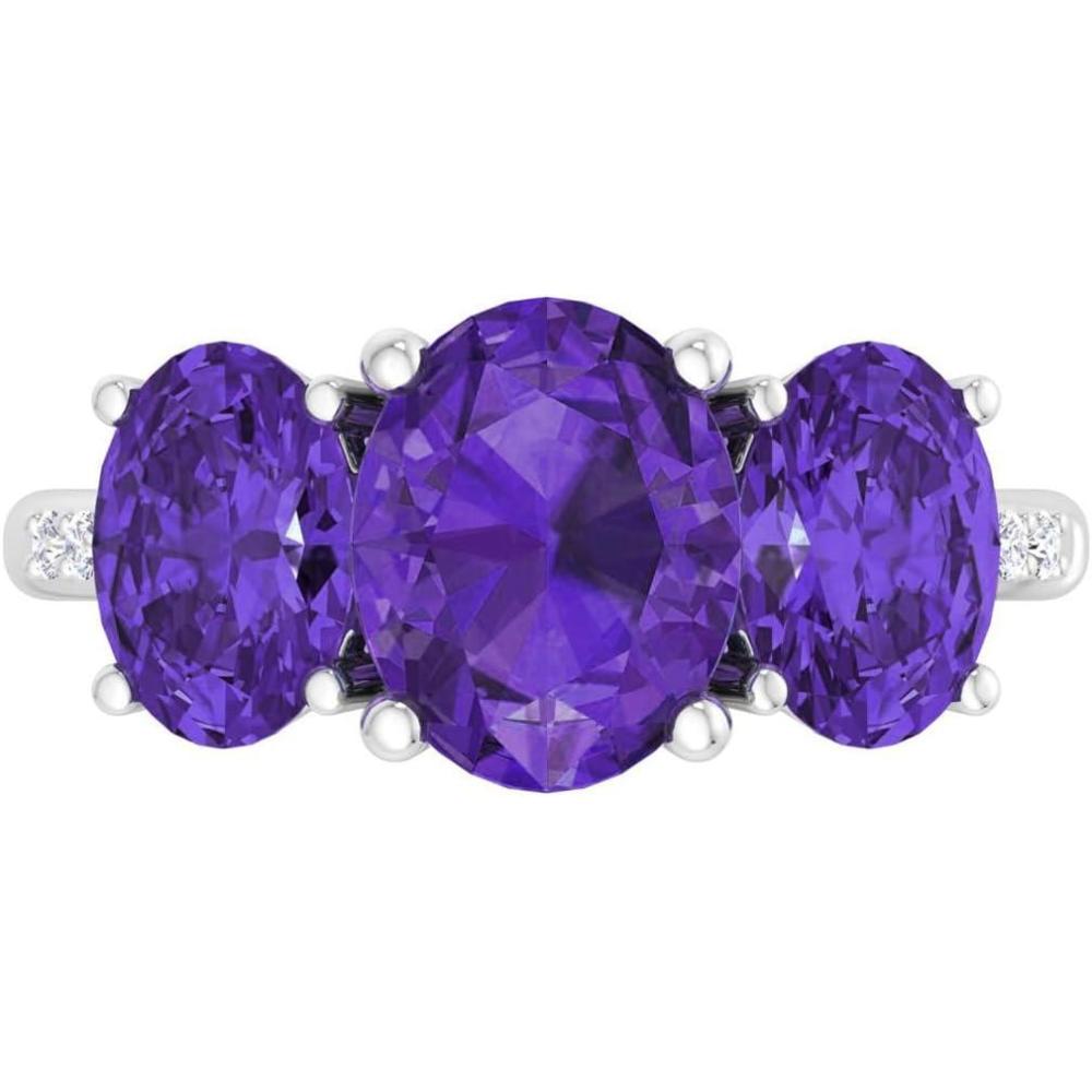 imageMartha Stewart 5 Carat Oval Shape Gemstone Three Stone Ring with Lab Grown Diamonds in Sterling Silver Choose Your GemstoneOption 1