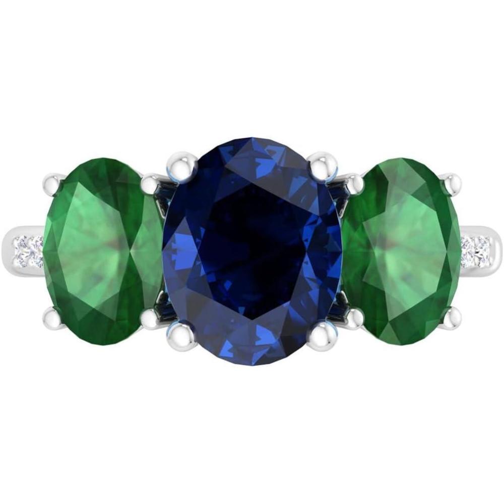 imageMartha Stewart 5 Carat Oval Shape Gemstone Three Stone Ring with Lab Grown Diamonds in Sterling Silver Choose Your GemstoneOption 10