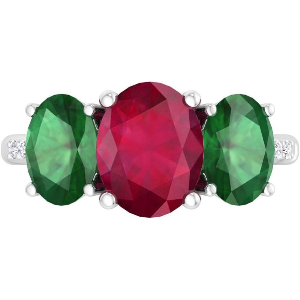 imageMartha Stewart 5 Carat Oval Shape Gemstone Three Stone Ring with Lab Grown Diamonds in Sterling Silver Choose Your GemstoneOption 8