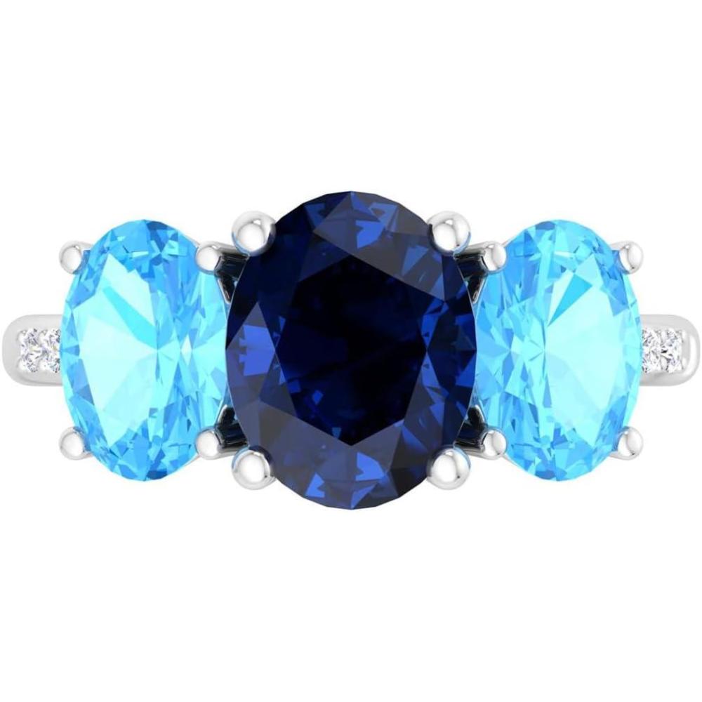 imageMartha Stewart 5 Carat Oval Shape Gemstone Three Stone Ring with Lab Grown Diamonds in Sterling Silver Choose Your GemstoneOption 9