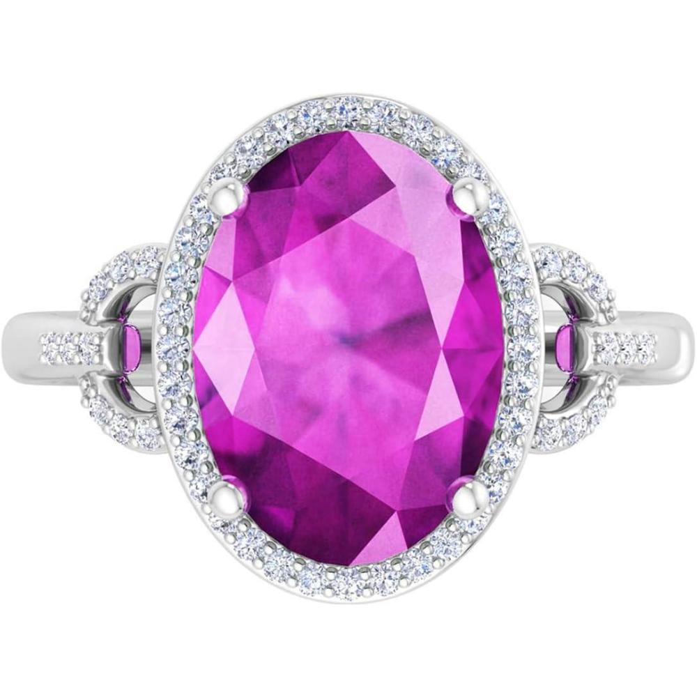 imageMartha Stewart 6 34 Carat Oval Shape Gemstone Halo Ring with Lab Grown Diamonds in Sterling Silver Choose Your GemstonePink Sapphire