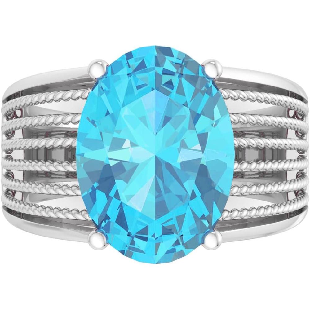 imageMartha Stewart 6 34 Carat Oval Shape Gemstone Hidden Halo Ring with Lab Grown Diamonds in Sterling Silver Choose Your GemstoneBlue Topaz