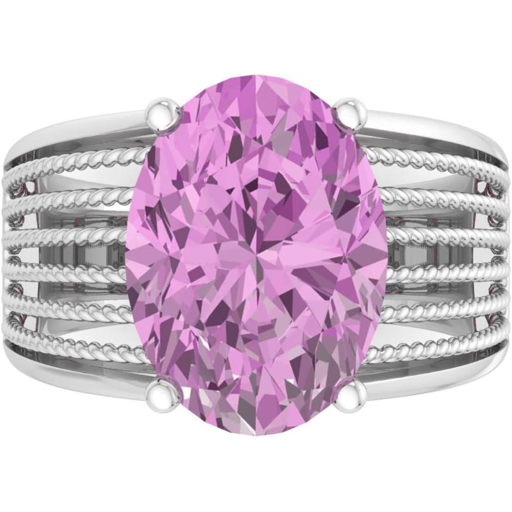 imageMartha Stewart 6 34 Carat Oval Shape Gemstone Hidden Halo Ring with Lab Grown Diamonds in Sterling Silver Choose Your GemstonePink Sapphire