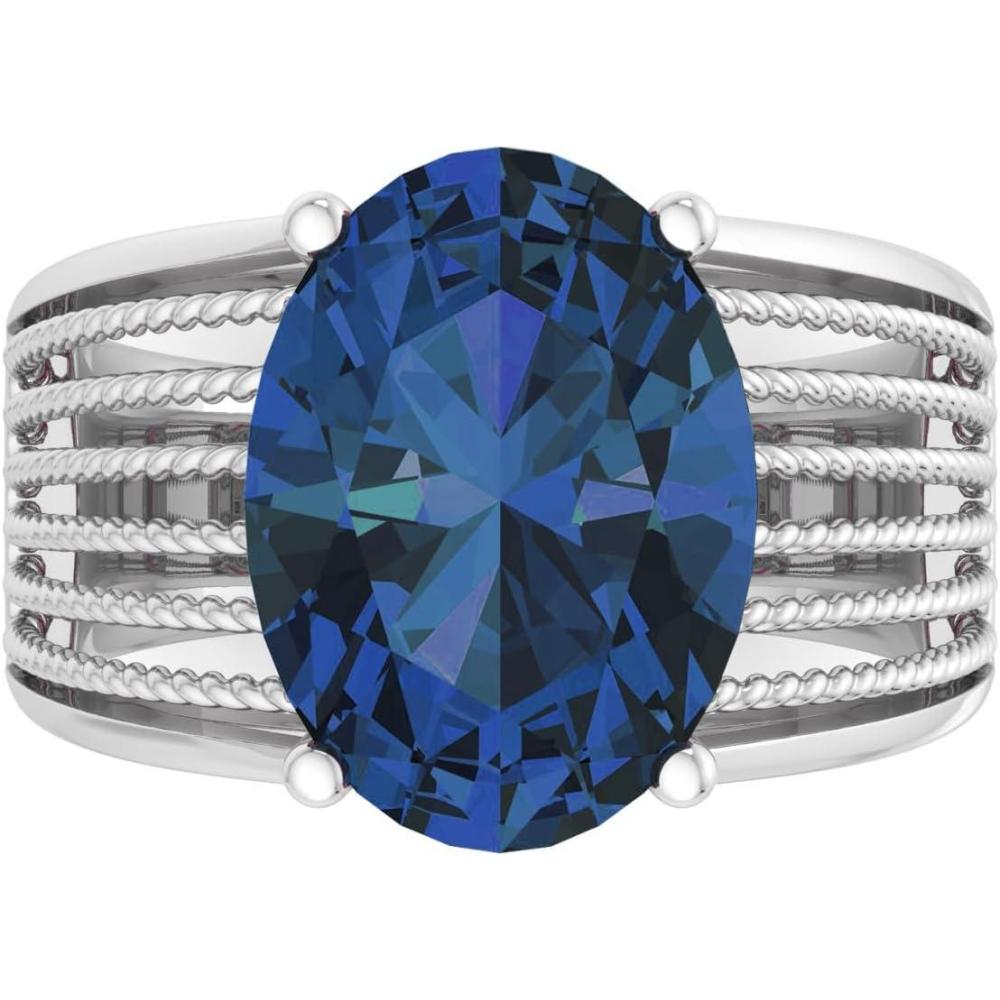 imageMartha Stewart 6 34 Carat Oval Shape Gemstone Hidden Halo Ring with Lab Grown Diamonds in Sterling Silver Choose Your GemstoneSapphire