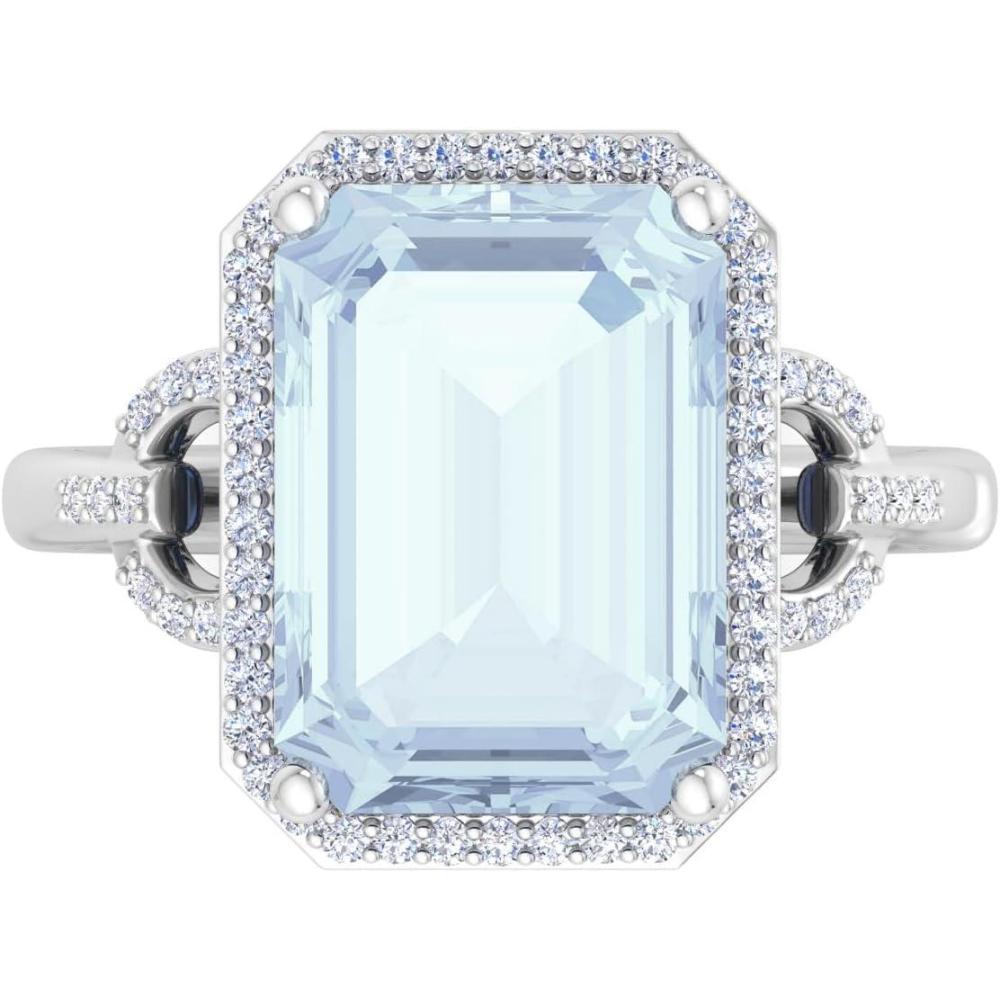 imageMartha Stewart 7 13 Carat Emerald Cut Gemstone Halo Ring with Lab Grown Diamonds in Sterling Silver Choose Your GemstoneAquamarine