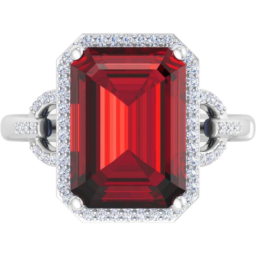 imageMartha Stewart 7 13 Carat Emerald Cut Gemstone Halo Ring with Lab Grown Diamonds in Sterling Silver Choose Your GemstoneRuby