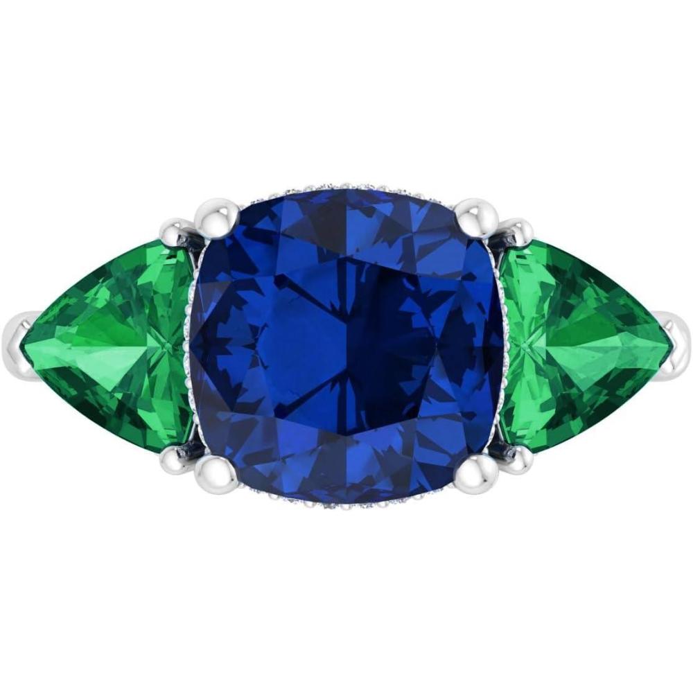imageMartha Stewart 8 Carat Cushion Cut Gemstone Three Stone Ring with Lab Grown Diamonds in Sterling Silver Choose Your GemstoneOption 10