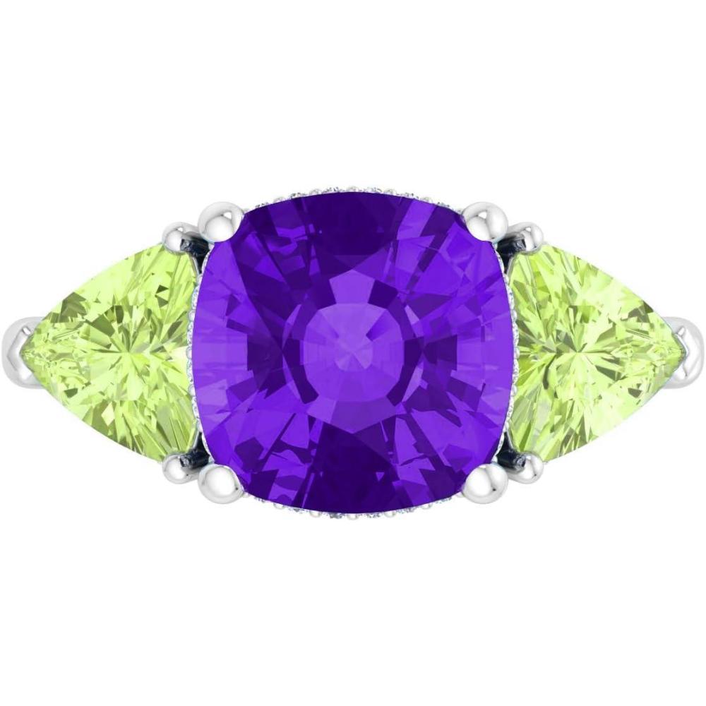 imageMartha Stewart 8 Carat Cushion Cut Gemstone Three Stone Ring with Lab Grown Diamonds in Sterling Silver Choose Your GemstoneOption 2