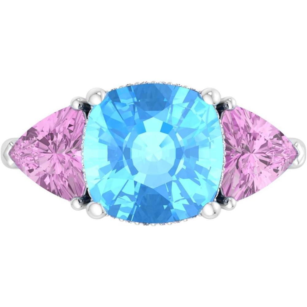 imageMartha Stewart 8 Carat Cushion Cut Gemstone Three Stone Ring with Lab Grown Diamonds in Sterling Silver Choose Your GemstoneOption 4