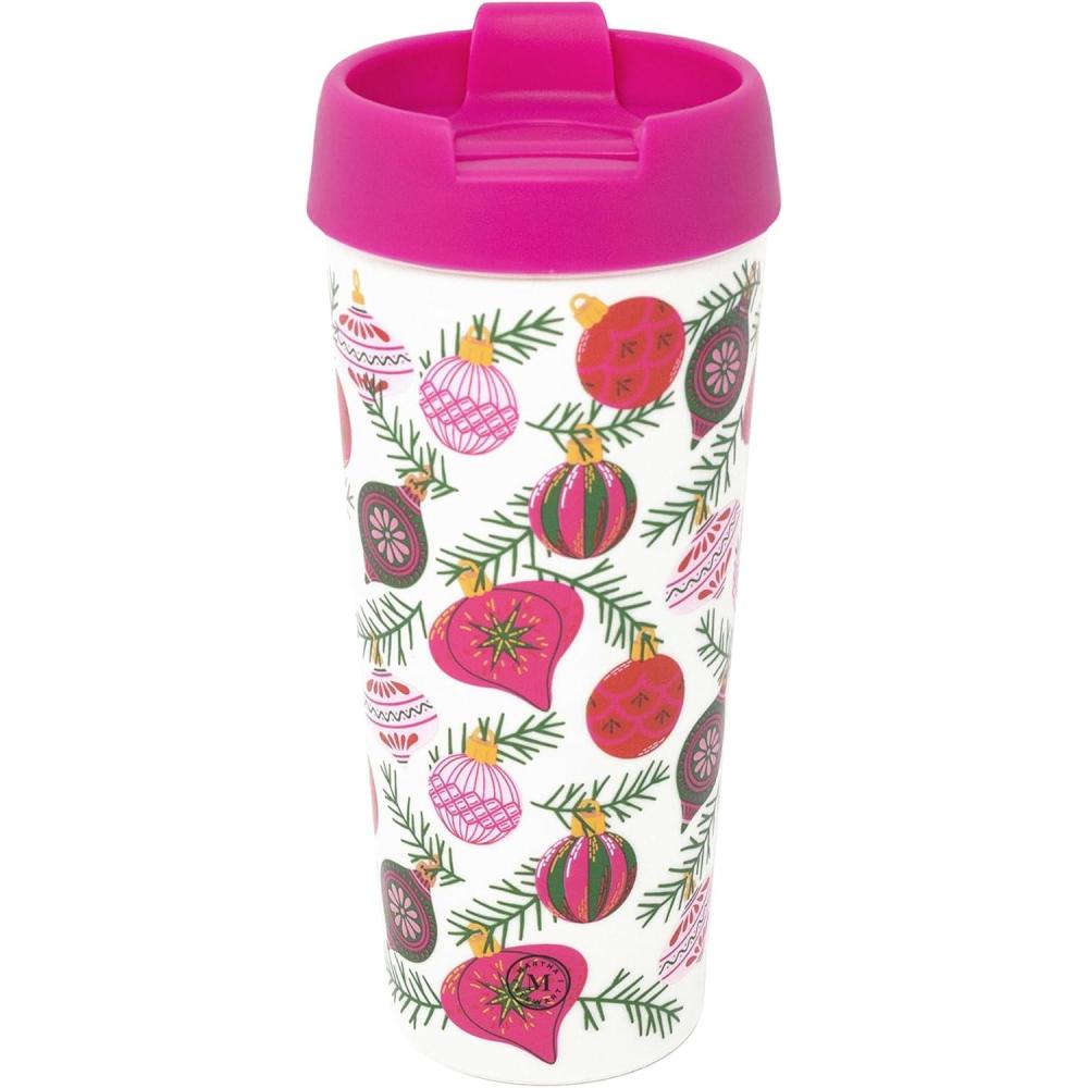 imageMartha Stewart Acrylic Thermal Mug 16 oz Insulated Holiday Mug with Festive Design Durable Lightweight Travel Coffee Cup for Hot Drinks Cocoa Tea Ornaments