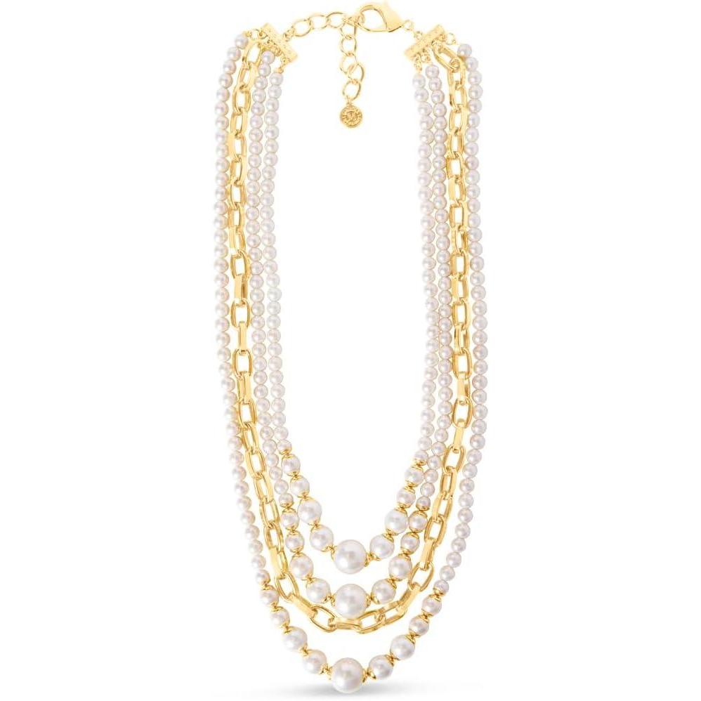 imageMartha Stewart Four Strand Pearl and Chain Necklace In Gold Long For Women