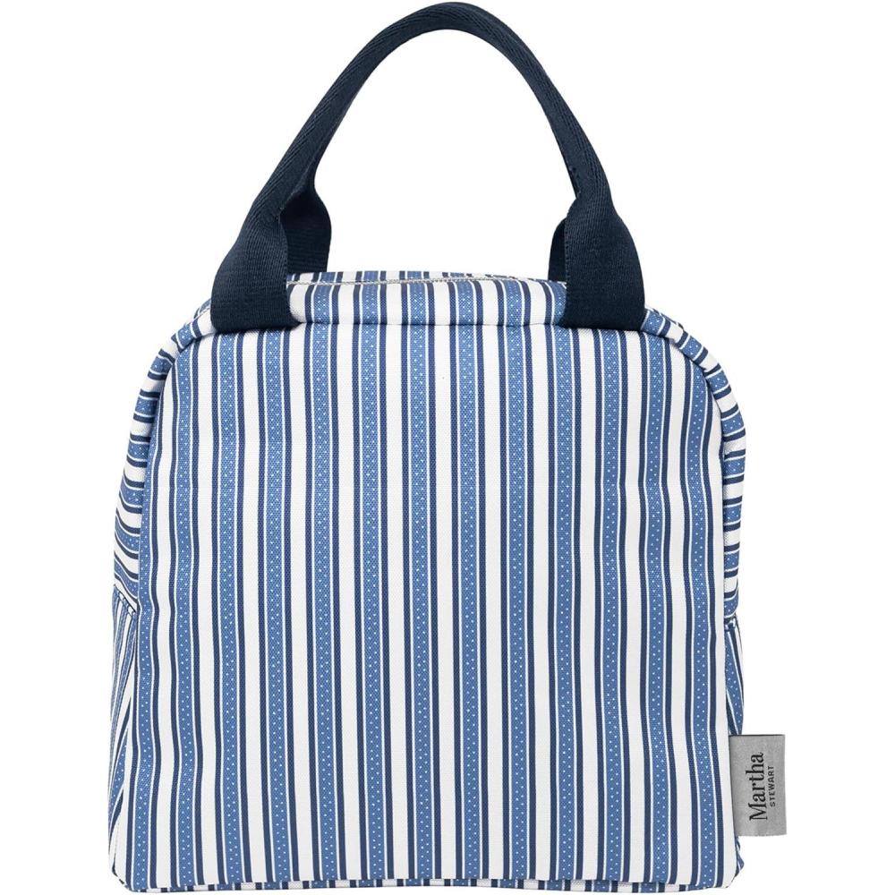 imageMartha Stewart Insulated Lunch Box for Women Spacious Lunch Tote 11 x 65 x 135 Comfortable Carrying Straps amp Storage Pocket Deep Ultramarine Stripe