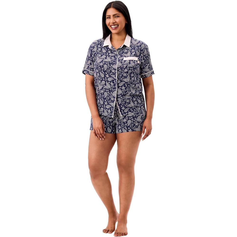 imageMartha Stewart Sleepwear for Women 2Piece Boxer Pajama Set Lightweight LoungewearMedieval Blue