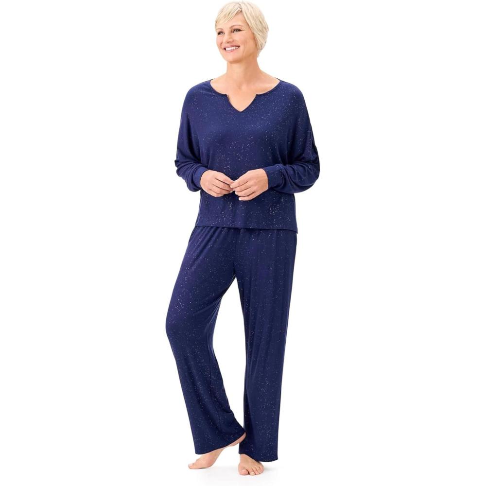 imageMartha Stewart Sleepwear for Women Sparkle amp Shine Ribbed Pajama Set Elegant Comfort for Lounging or CelebratingMedieval Blue