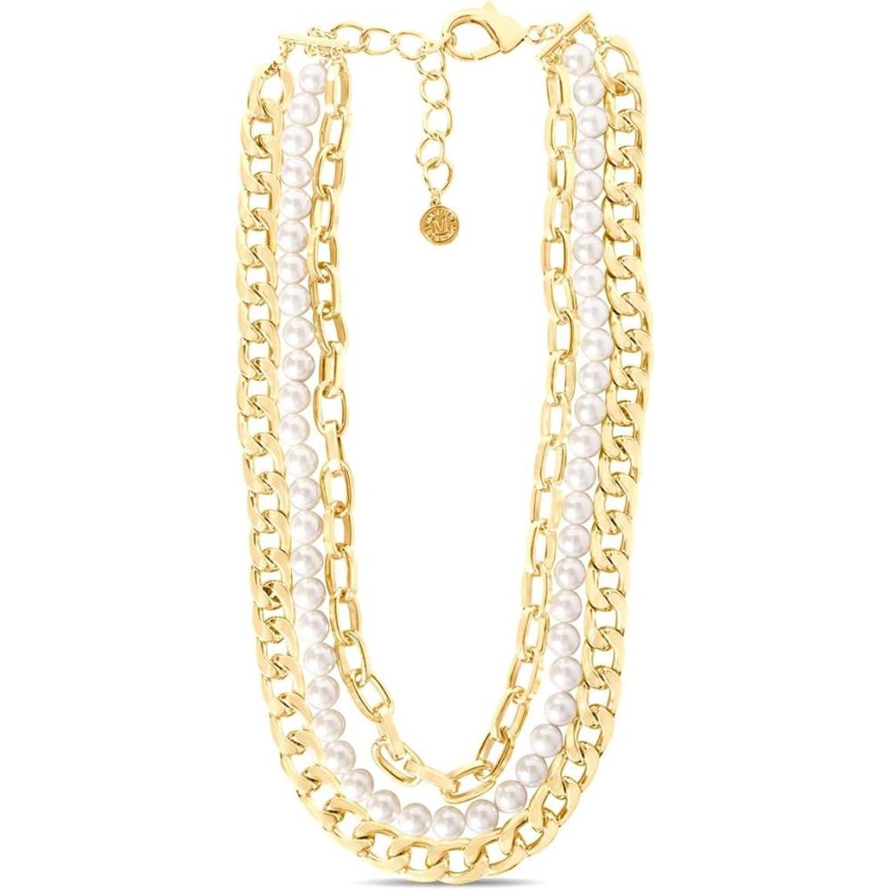 imageMartha Stewart Three Strand Pearl and Chain Necklace In Gold For Women