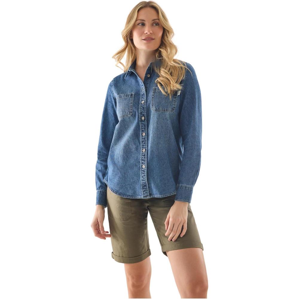 imageMartha Stewart Womens Chambray Shirt Denim Shacket Button Down Jean Top Long SleeveVintage Wash