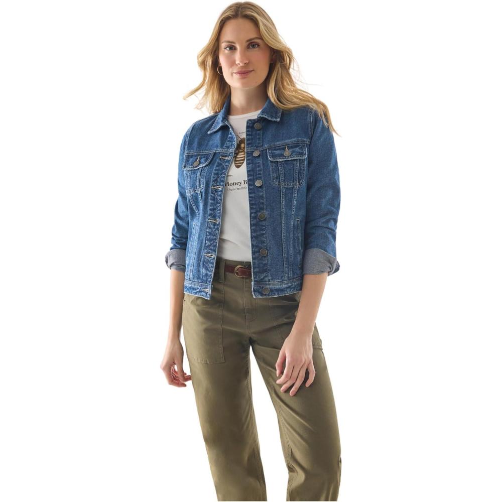 imageMartha Stewart Womens Vintage Denim Jacket Utility Workwear Overshirt ButtonFront Cotton Top with Pockets Casual LayerVintage Wash