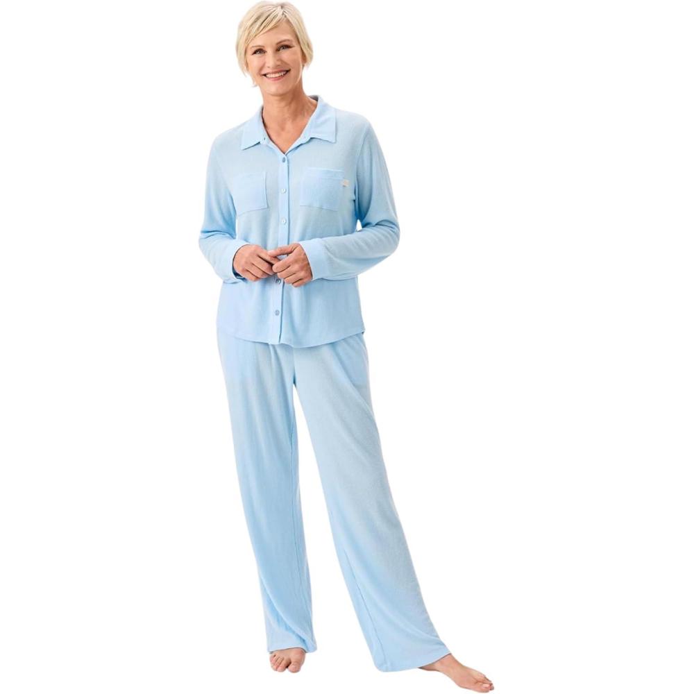 imageMartha Stewart Womens Waffle Pajama Set 2Piece Long Sleeve Notch Collar ButtonDown Sleepwear Soft amp Cozy