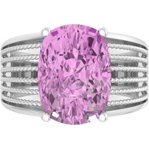 Martha Stewart 10 1/4 Carat Cushion Cut Gemstone Hidden Halo Ring with Lab Grown Diamonds in Sterling Silver, Choose Your Gemstone(Pink Sapphire)