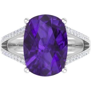 Martha Stewart 10 1/4 Carat Cushion Cut Gemstone Ring with Lab Grown Diamonds in Sterling Silver, Choose Your Gemstone(Amethyst)